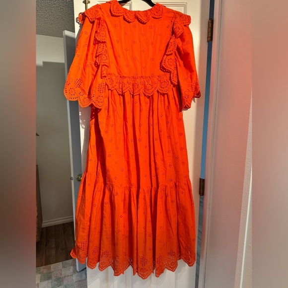 Stella Nova Barbara Joe Dress Eyelet Ruffle Maxi Size 36 US Small Orange Red EUC - Picture 7 of 10